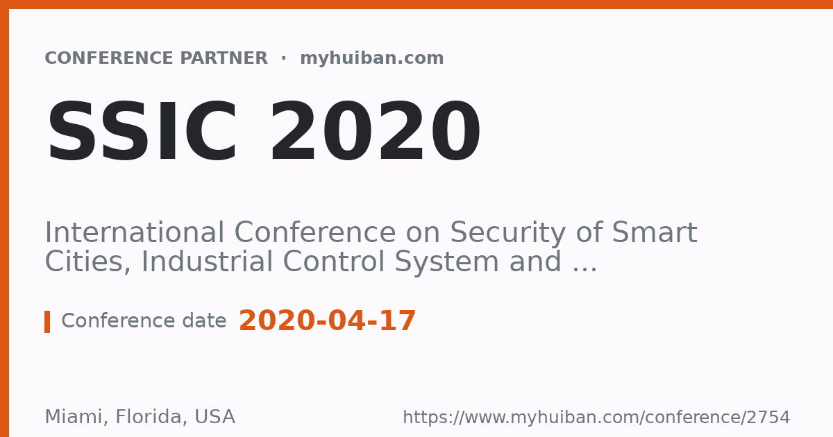 SSIC 2020: International Conference on Security of Smart Cities ...